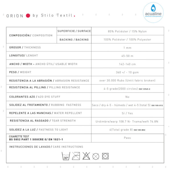 FICHA TECNICA orion MOD - CHAISELONG 345CM VISTO DE FRENTE DERECHA TELA ORION 10