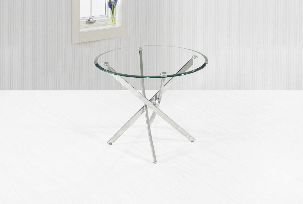 MESA REDONDA TAPA CRISTAL Y PATA CROMADA SILVIA