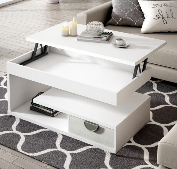 MESA CENTRO ELEVABLE CON CAJÓN PERLA - Imagen 3
