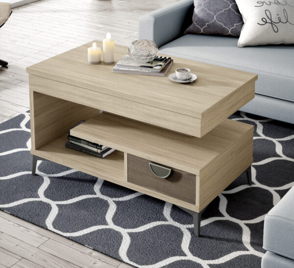 MESA CENTRO ELEVABLE CON CAJÓN PERLA - Imagen 4