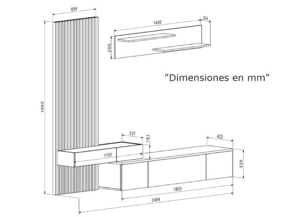 MODULAR CON PANEL ALISTONADO DE MADERA PISA - Imagen 2